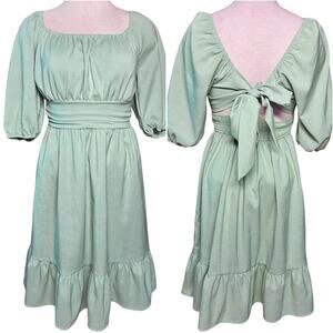 Amazon Tecrew Milkmaid tie back sage green sundress mini dress smocked sexy